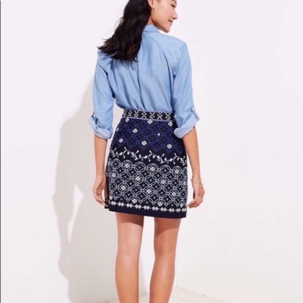 LOFT Denim Embroidered Cotton Mini Skirt